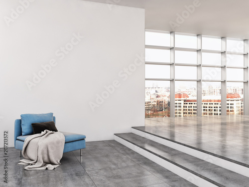 Modern bright interiors apartment 3D rendering illustration