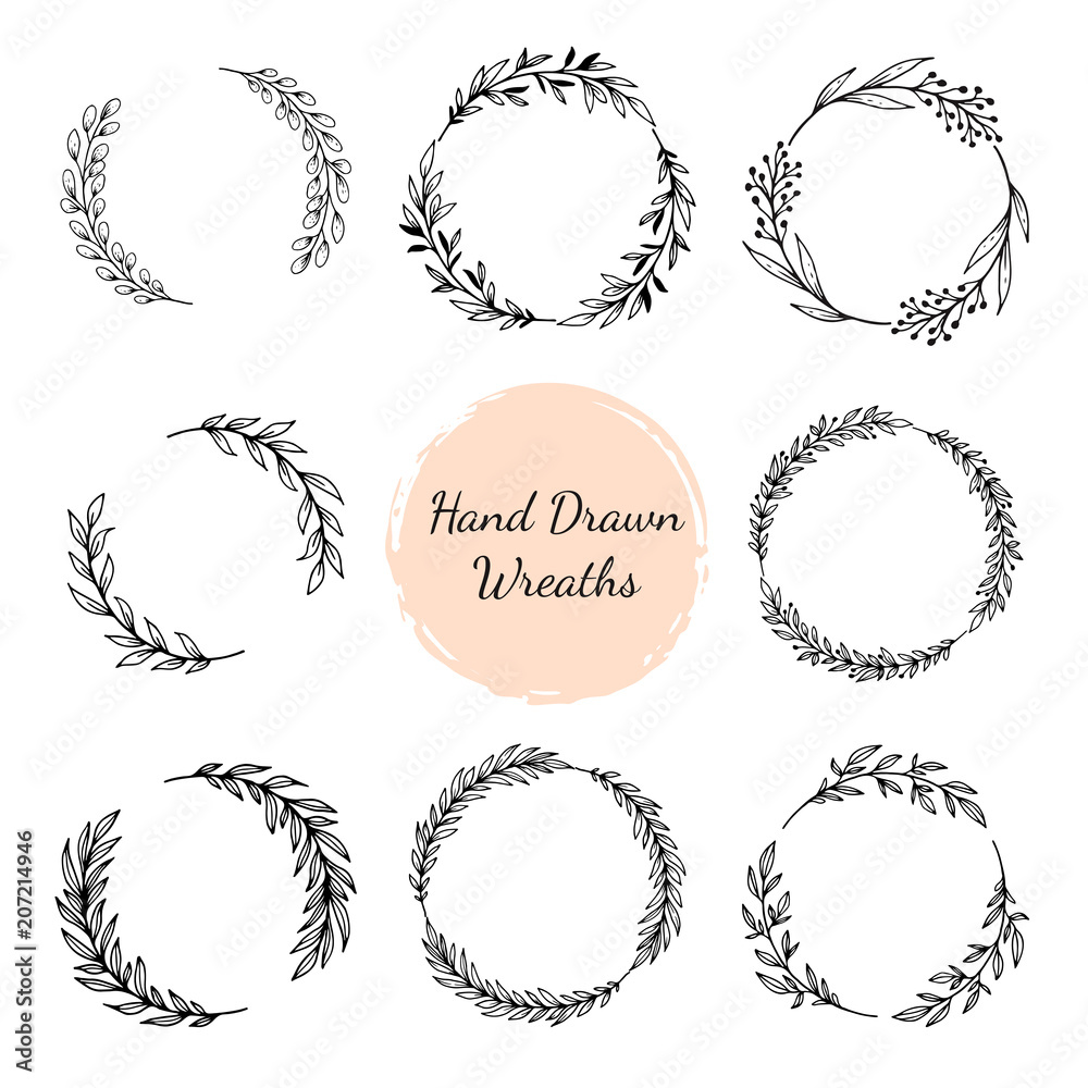Fototapeta premium Hand drawn wreaths set. Vector design elements for cards, quotes, invitations and posters