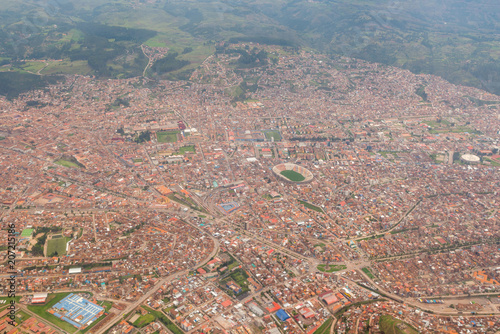 Aerial view of the city of Cusco (often spelled Cuzco)