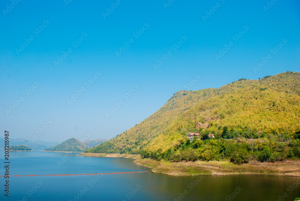 Kaeng Krachan Dam In Petcahburi At Thailand , Landscape Natrue and a water mist at Kaeng Krachan Dam.
