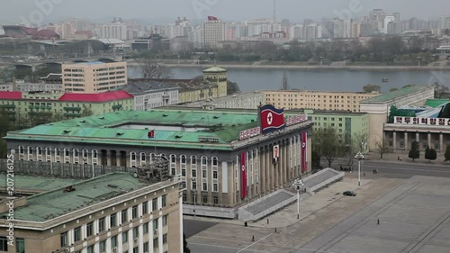  Pyongyang, elevated view across Kim Il Sung Square and the Korean Central History Museum, North Korea, Asia