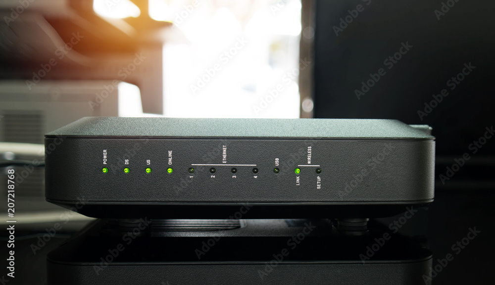 new black wifi router in office - obrazy, fototapety, plakaty 
