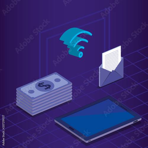 digital technology isometrics icons vector illustration design