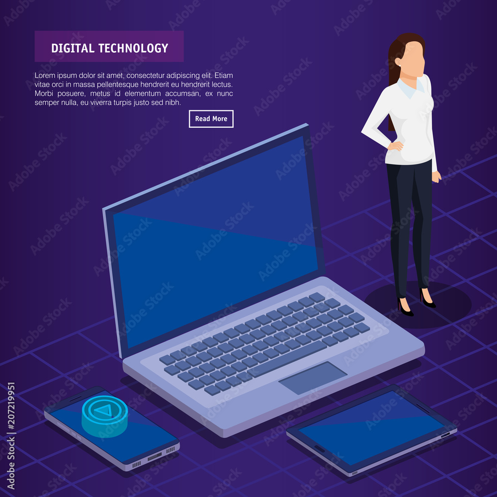 digital technology with business person isometric vector illustration design digital technology with business person isometric vector illustration design