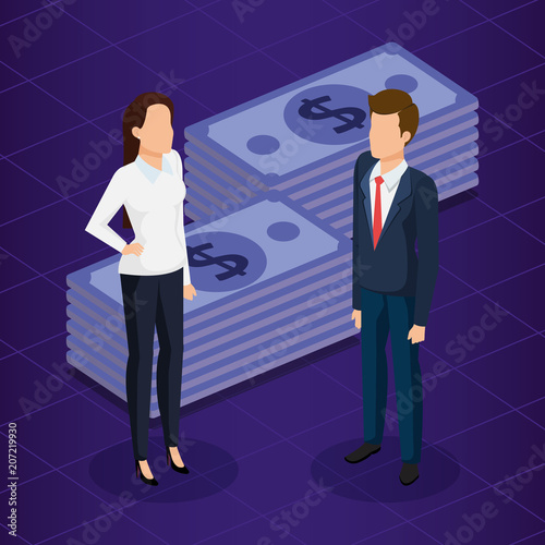 finacial transaction with business people isometric vector illustration design