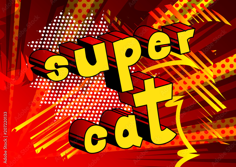 Super Cat - Comic book word on abstract background.