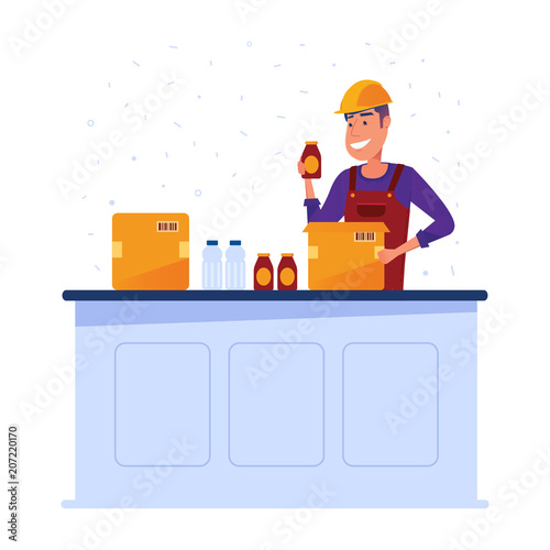 Warehouse worker packing goods in boxes