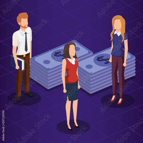 finacial transaction with business people isometric vector illustration design