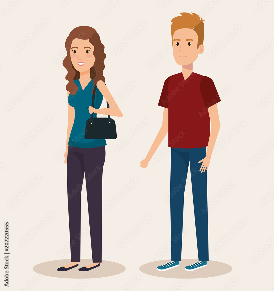 young couple avatars characters vector illustration design young couple avatars characters vector illustration design