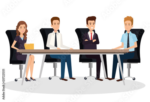 business people in the boardroom isometric avatars vector illustration design
