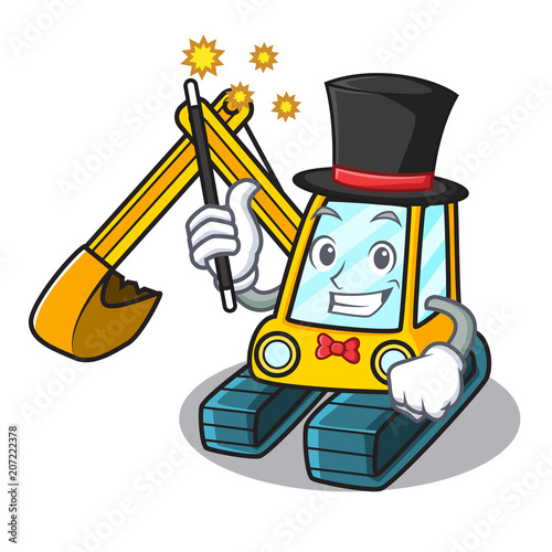 Magician excavator mascot cartoon style