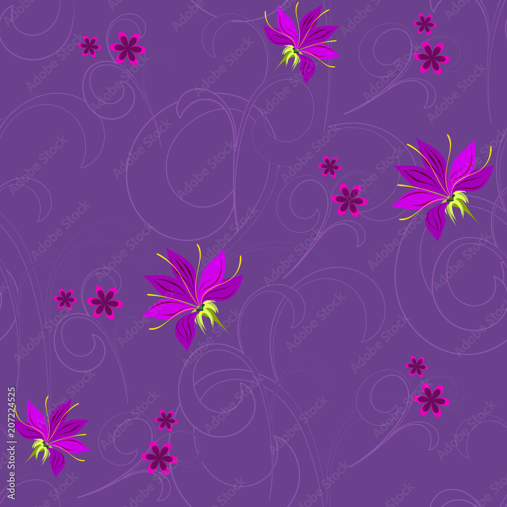 Vector seamless floral pattern on violet background with pink decorative small flowers Vector seamless floral pattern on violet background with pink decorative small flowers