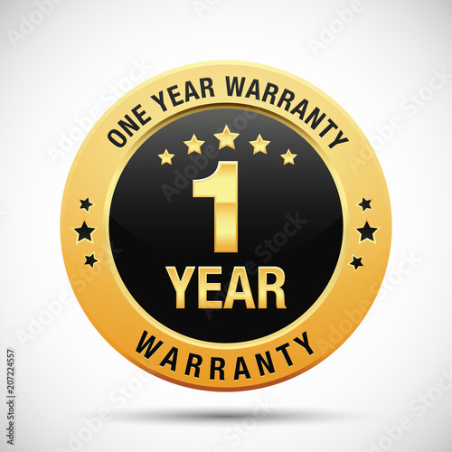 1 year warranty golden label isolated on white background photo