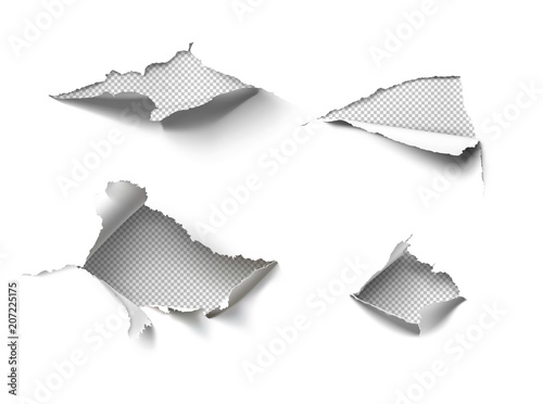 Set of realistic holes in paper isolated on white background. Vector illustration element ready for your design. EPS10.