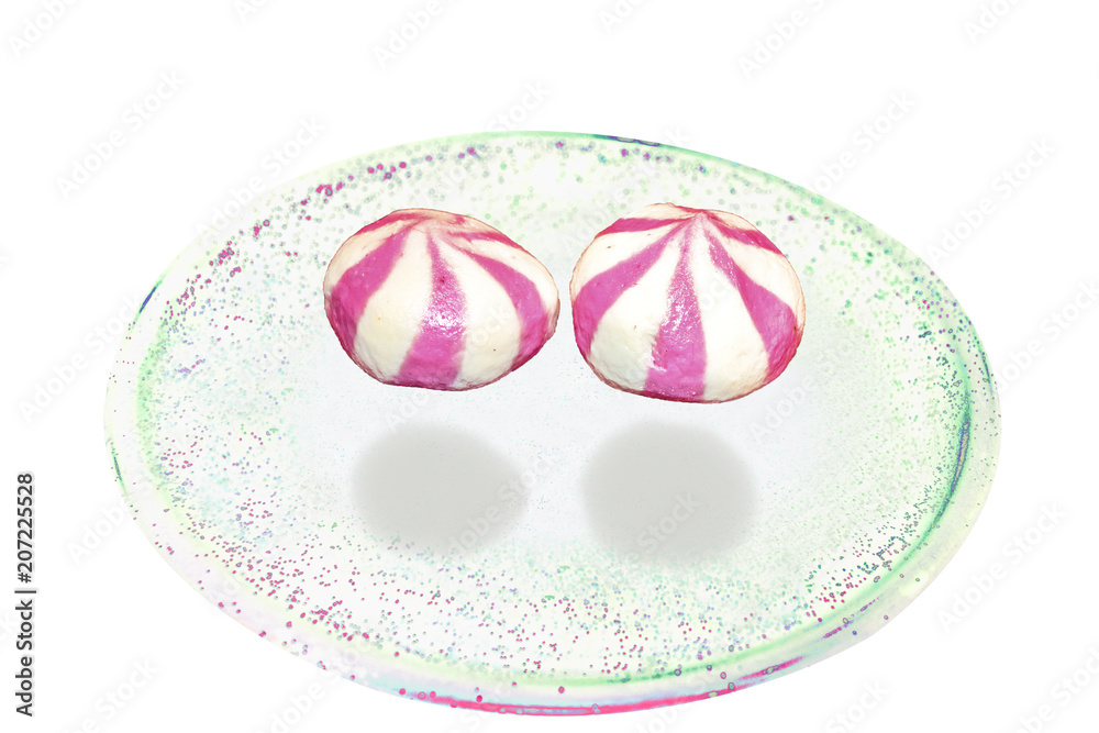 Obraz premium White and pink fish ball on dish to creative for design and decoration isolate on background.Copy space.