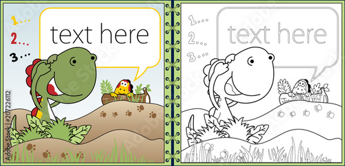 Vector of dinosaurs cartoon playing hide and seek. coloring book or page