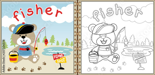 little fisher cartoon vector, coloring page or book. eps 10