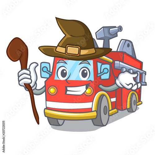 Witch fire truck mascot cartoon
