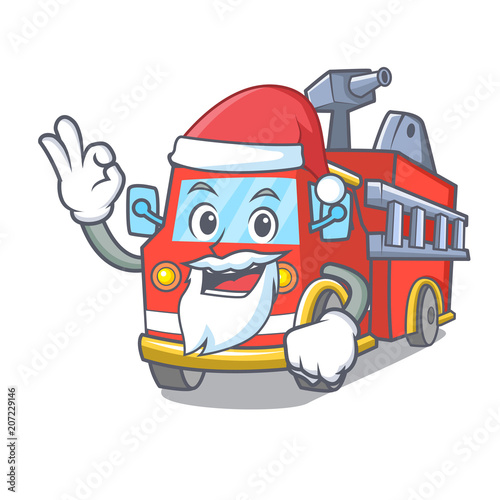 Santa fire truck mascot cartoon