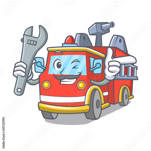 Mechanic fire truck mascot cartoon