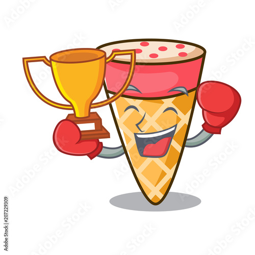 Boxing winner fire truck mascot cartoon