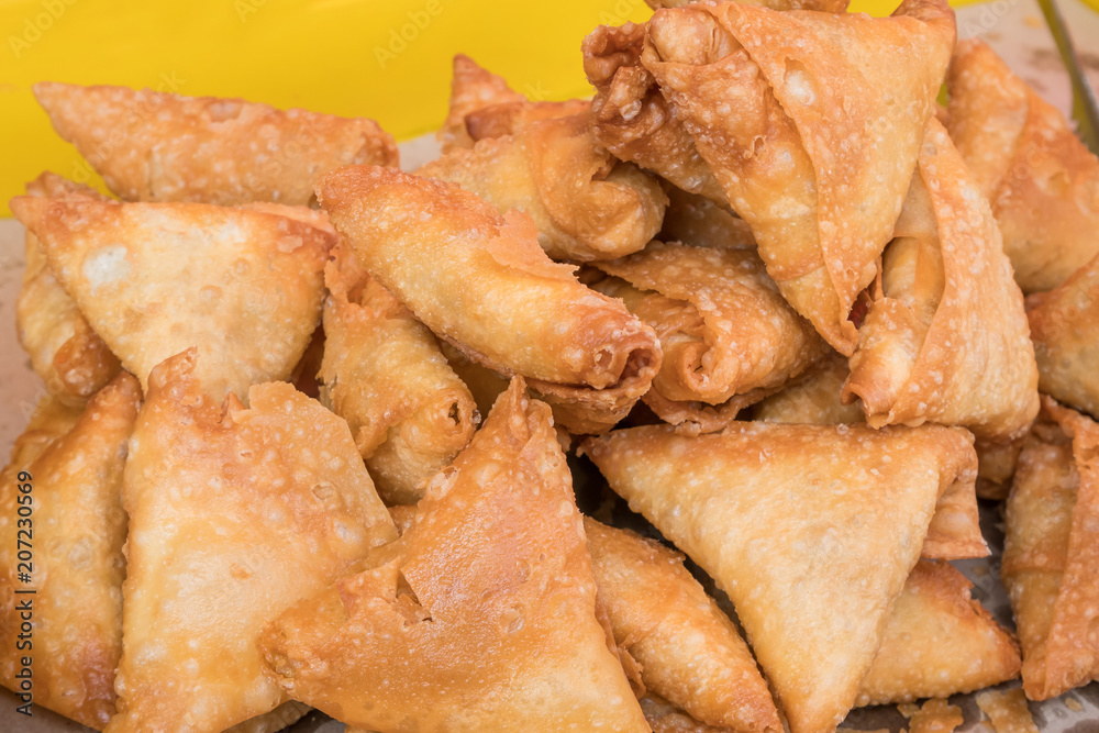 Close up of the chicken samosas Close up of the chicken samosas