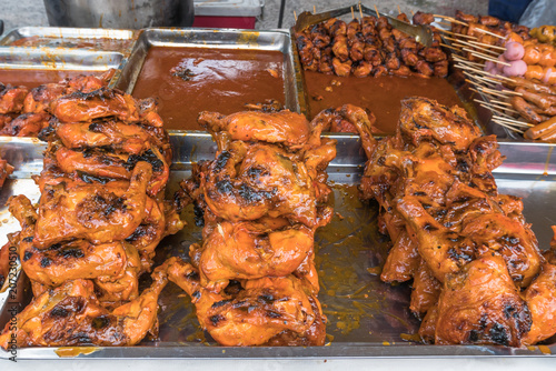 Tasty ayam madu percik (Honey chicken) selling in Ramadan Bazaar during the holy month of Ramadan. 