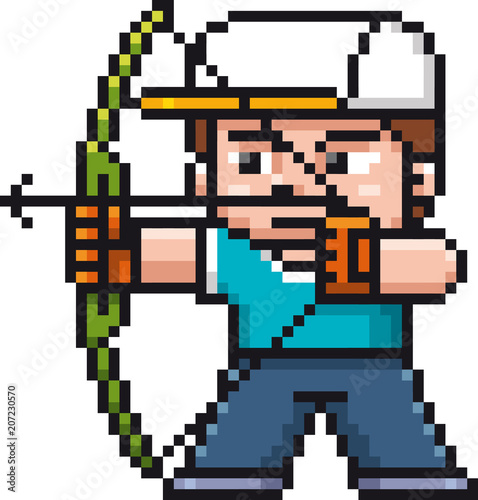 Vector illustration of Cartoon Archery player - Pixel design