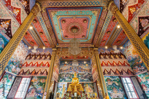 March 30 2018  Beautiful gold  Buddha image inside the Buddhist church  at Wat Chula Manee in Samut songkhram  Thailand