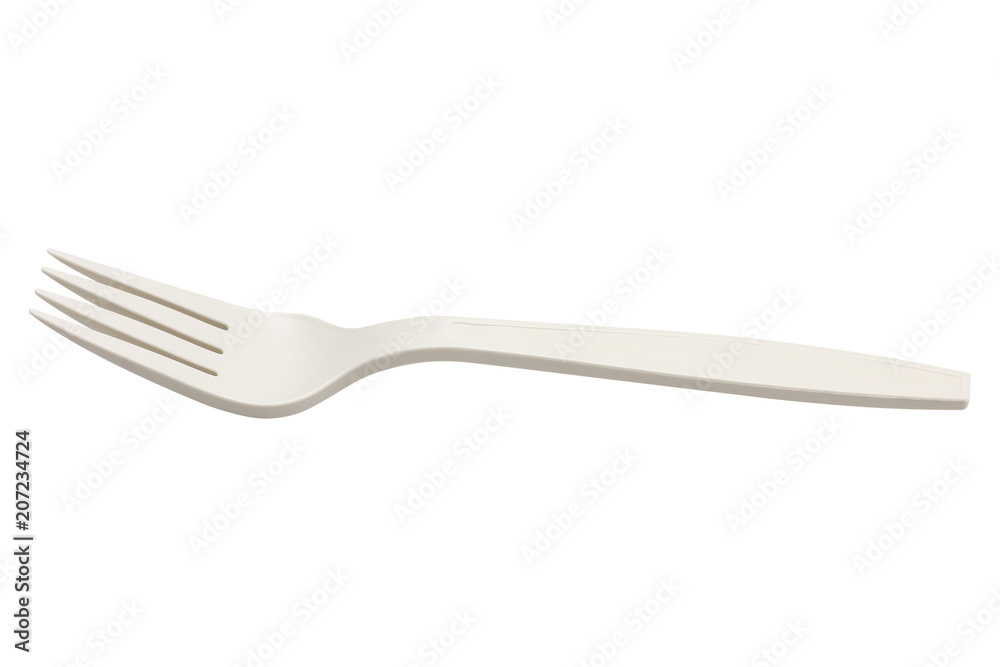 plastic fork isolated on white background - obrazy, fototapety, plakaty 