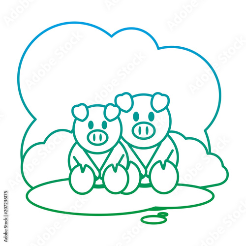 degraded line couple pig farm animal in the landscape