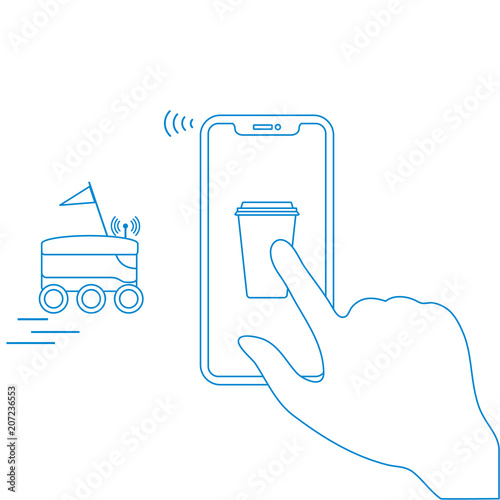 Order in smart phone app, delivery with robot.