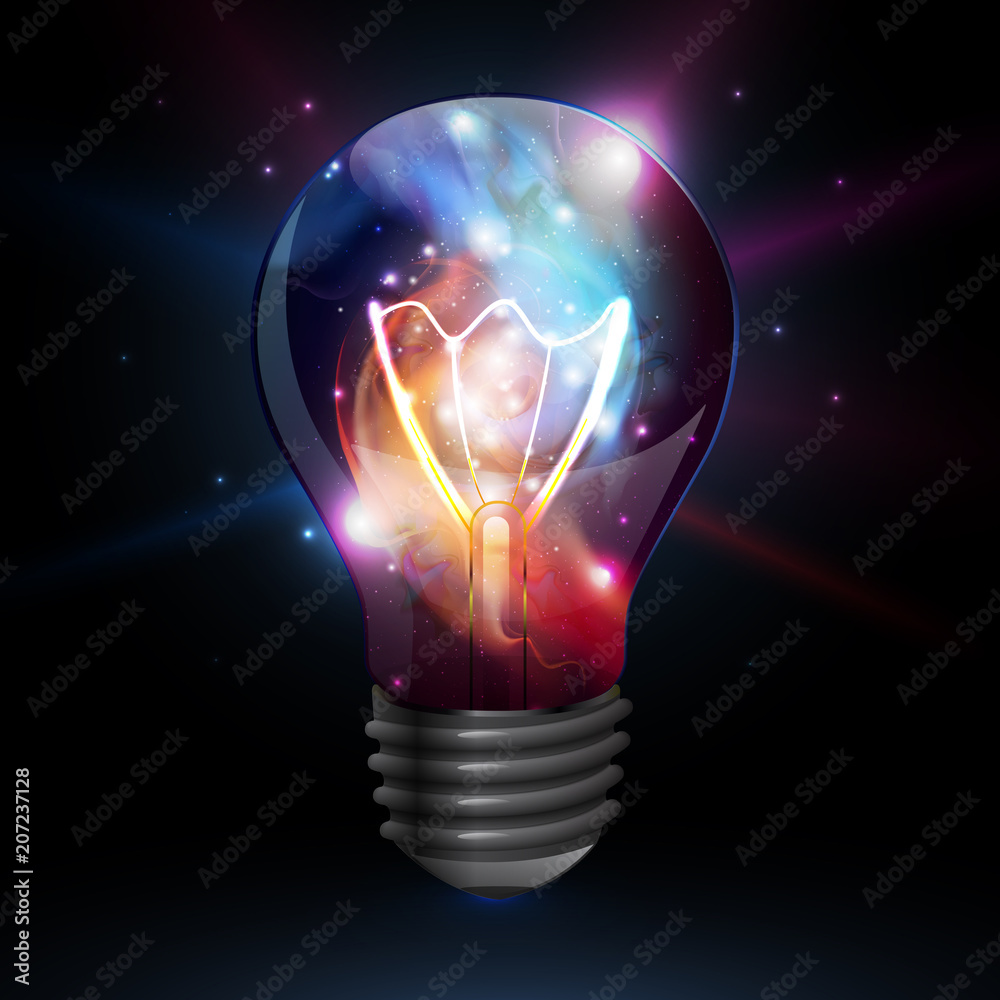 Abstract open space background. Starfield, universe, nebula in galaxy in light bulb. Vector illustration - obrazy, fototapety, plakaty 