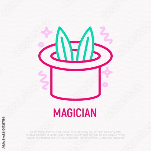 Magician hat with rabbit ears thin line icon. Modern vector illustration of entertainment show.