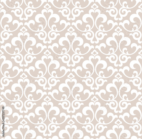 Wallpaper in the style of Baroque. A seamless vector background. White and pink floral ornament. Graphic pattern for fabric, wallpaper, packaging. Ornate Damask flower ornament