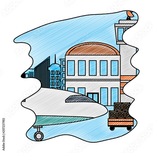 doodle airplane transport and vehicle towing luggage