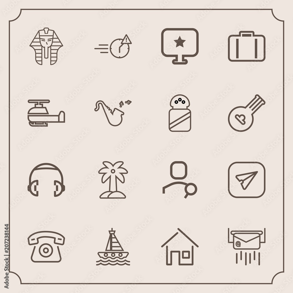 Modern, simple vector icon set with building, ancient, headphone, leaf, yacht, ocean, culture, business, cell, pharaoh, sound, envelope, boat, tropical, house, water, internet, mail, computer icons Modern, simple vector icon set with building, ancient, headphone, leaf, yacht, ocean, culture, business, cell, pharaoh, sound, envelope, boat, tropical, house, water, internet, mail, computer icons