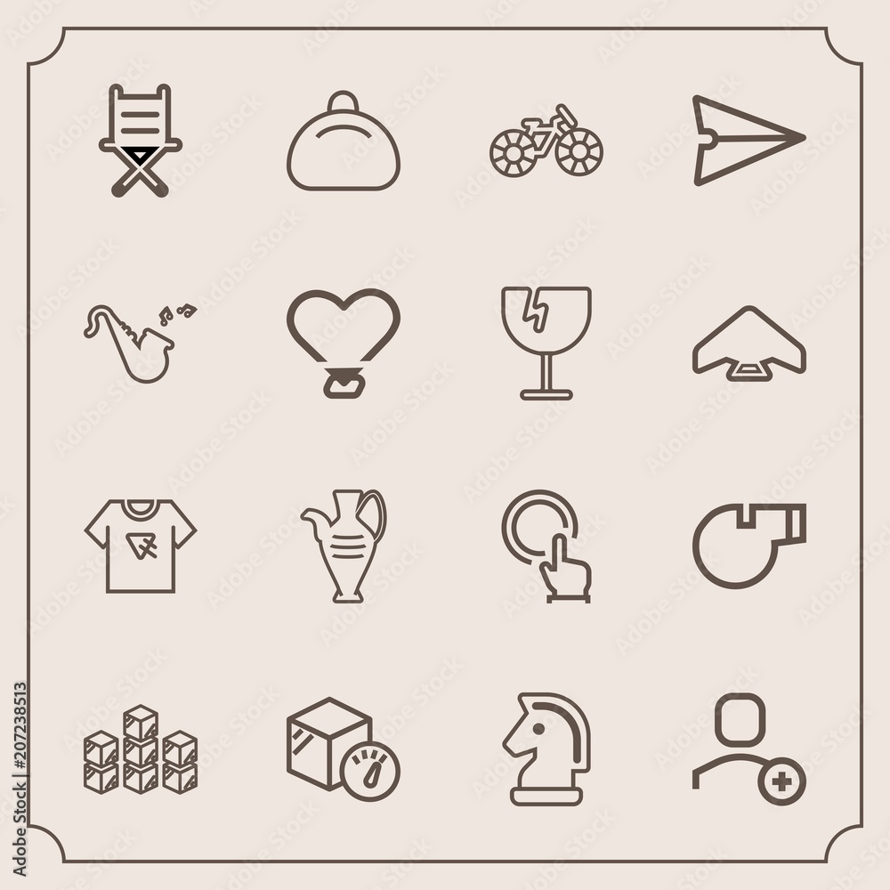 Modern, simple vector icon set with fashion, storehouse, style, object, distribution, bike, account, delete, vase, leather, weight, tshirt, seat, finger, sport, package, furniture, hand, storage icons