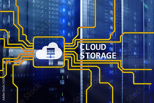 Cloud data storage concept on server room background.?