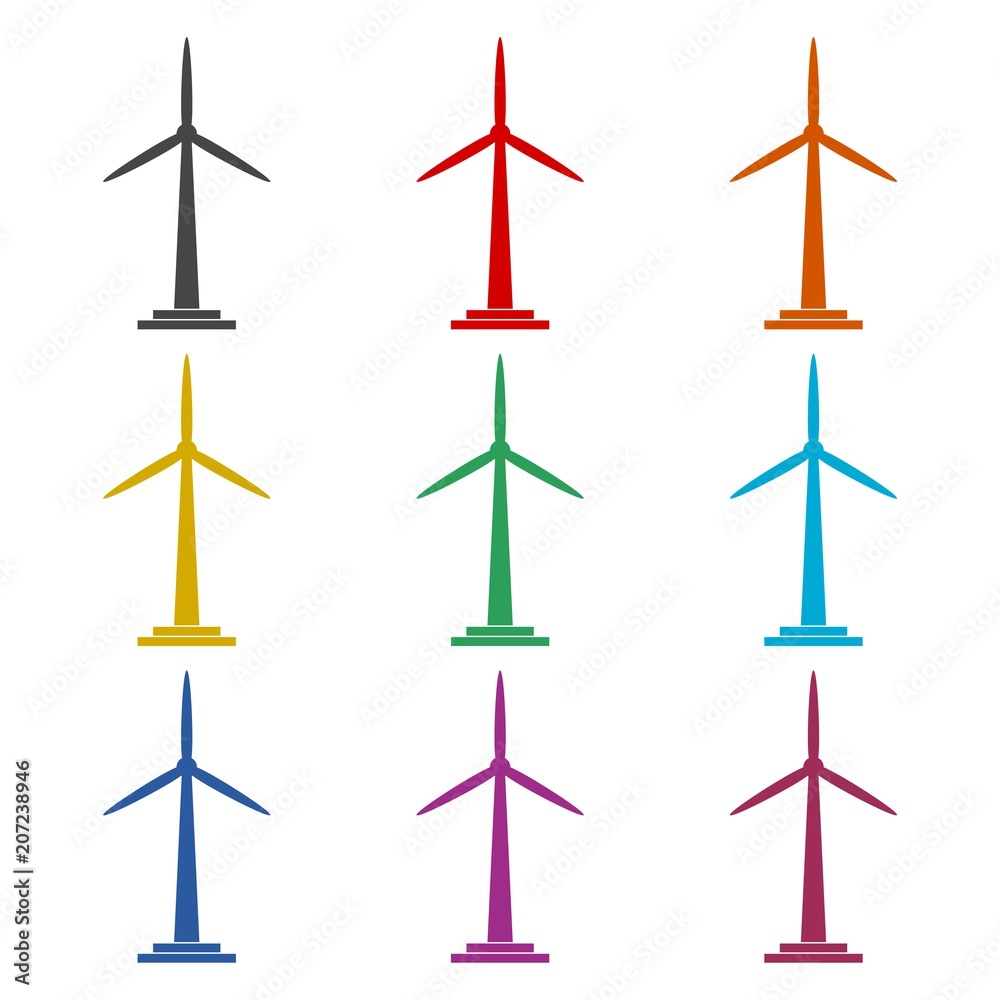Wind turbine icon, eco concept, color icons set Wind turbine icon, eco concept, color icons set