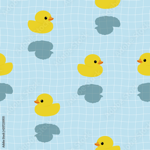Seamless pattern little yellow duck toy Float On Swimming Pool.printing wallpaper.vector illustration