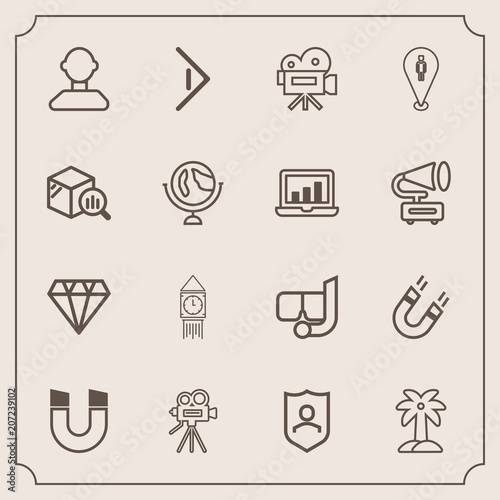 Modern, simple vector icon set with button, field, right, finance, clock, pole, protection, location, movie, water, video, palm, report, trend, jewelry, leaf, male, camera, summer, tropical, big icons