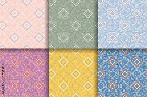 Seamless geometric background. Colored set abstract patterns.