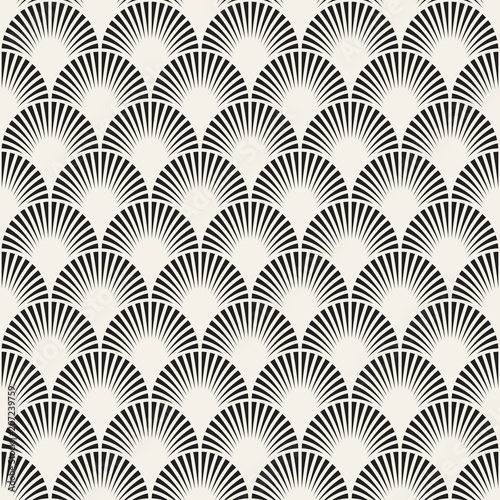 Vector seamless vintage pattern of overlapping arcs in art deco style. Modern stylish abstract texture. Repeating geometric tiles..