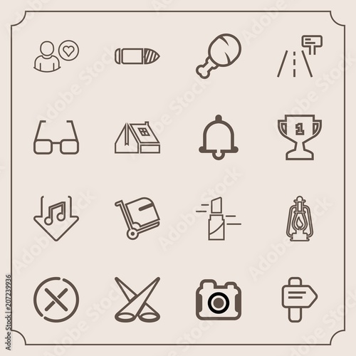 Modern, simple vector icon set with red, online, beauty, scene, military, gun, profile, travel, cancel, metal, lantern, fashion, baggage, sound, stop, photo, bag, technology, background, luggage icons