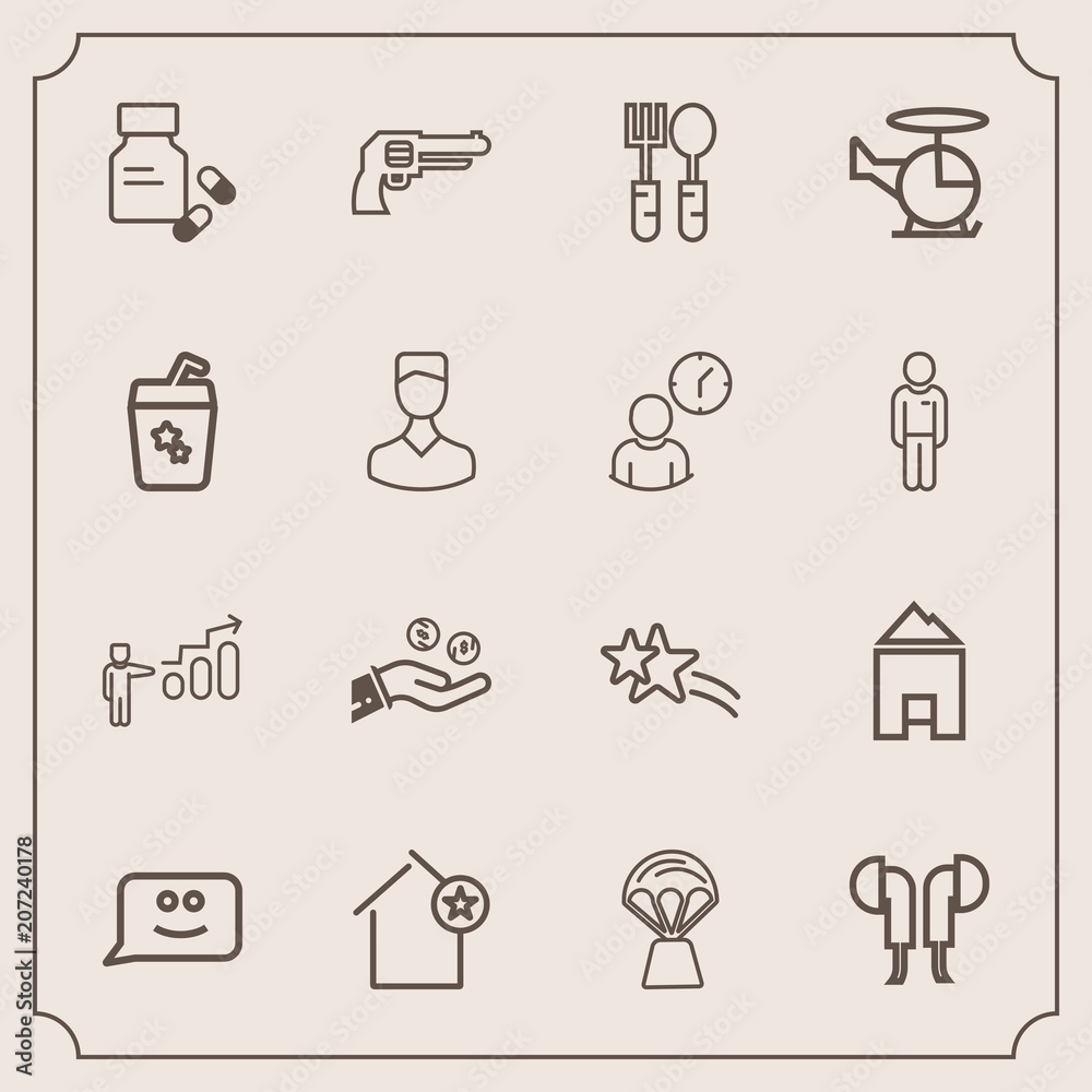 Modern, simple vector icon set with hand, coin, vitamin, pistol, falling, pharmacy, finance, sound, helicopter, technology, headset, air, spoon, dinner, medicine, personal, revolver, development icons Modern, simple vector icon set with hand, coin, vitamin, pistol, falling, pharmacy, finance, sound, helicopter, technology, headset, air, spoon, dinner, medicine, personal, revolver, development icons