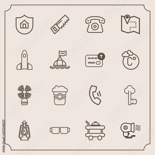 Modern, simple vector icon set with vintage, hammer, mobile, pin, location, food, glasses, coffee, technology, electric, fan, sun, bed, lamp, sunglasses, lighthouse, travel, white, fashion, sea icons