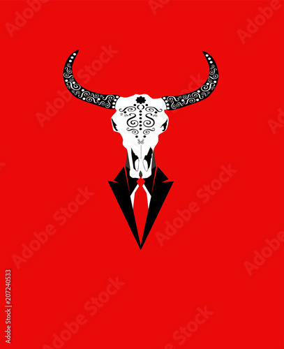 Animal skull with red tie , bulls head  © ralelav