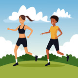 Young fitness women trainning at park vector illustration graphic design