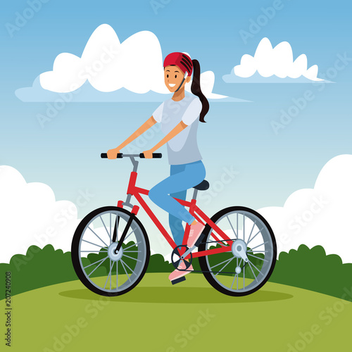 Woman with bike at park vector illustration graphic design